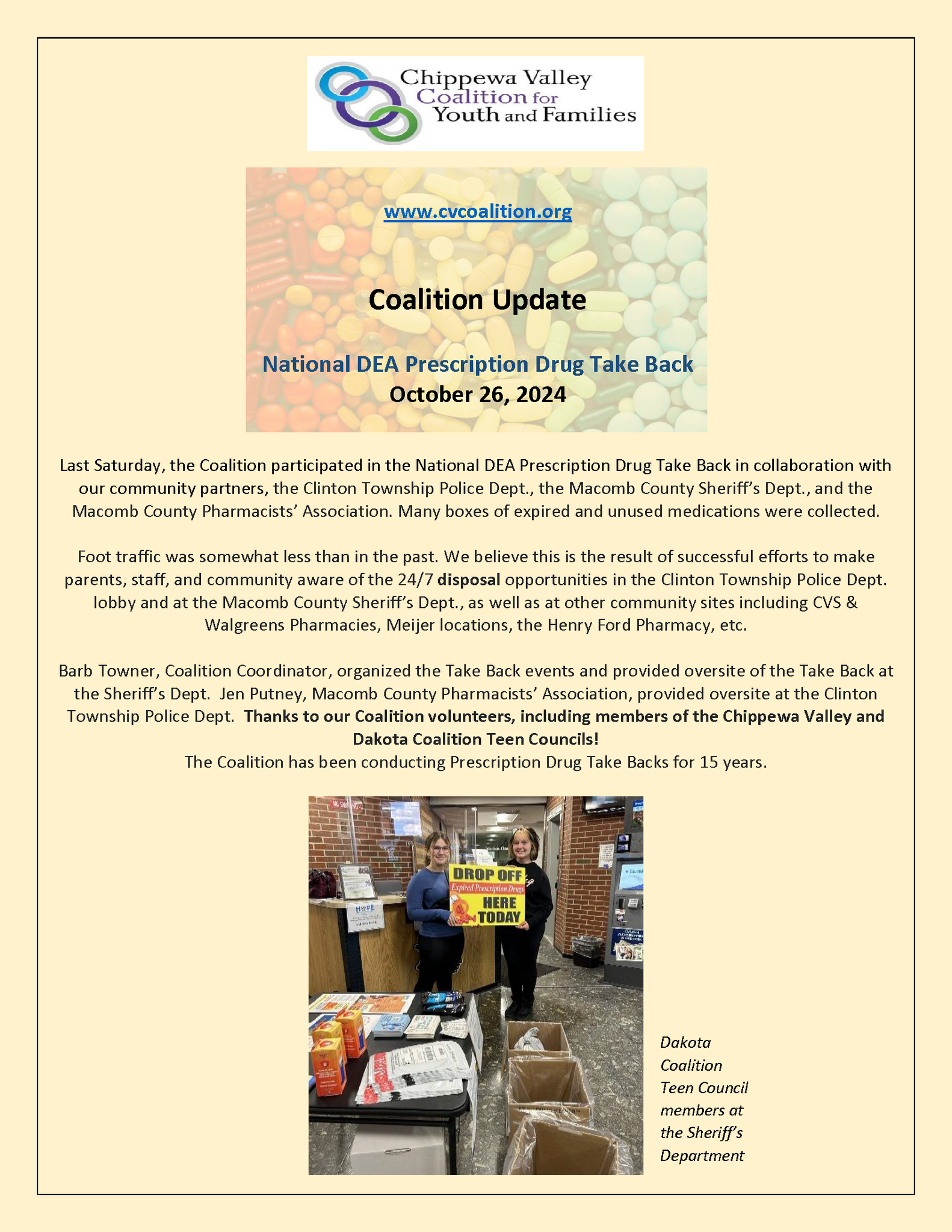 Coalition Update 10-29-24 DEA Prescription Drug Take Back